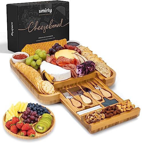 SMIRLY Charcuterie Boards Gift Set: Charcuterie Board Set, Bamboo Cheese Board Set - Unique Mothers Day Gifts for Mom - House Warming Gifts New Home, Wedding Gifts for Couple, Bridal Shower Gift