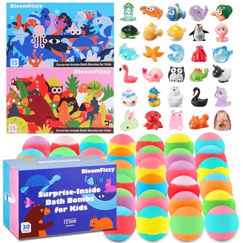 30 Surprised Bath Bombs for Kids, Bath Bombs Gift Set with Land & Sea Animal Toys Inside, Child-Safe, Fun & Educational, Ideal Gift for Kids