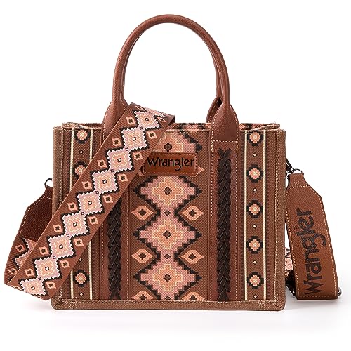 Wrangler Purse for Women Boho Aztec Tote Bag Hobo Shoulder Top Handle Handbags with Wide Guitar Strap Brown Fall Collection Christmas Gift XY6 WG2203-8120SDBR