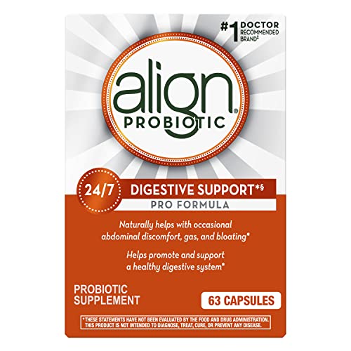 Align Probiotic, Pro Formula, Probiotics for Women and Men, Daily Probiotic Supplement, Helps Soothe Occasional Abdominal Discomfort & Bloating*, #1 Doctor Recommended Brand‡, 63 Capsules