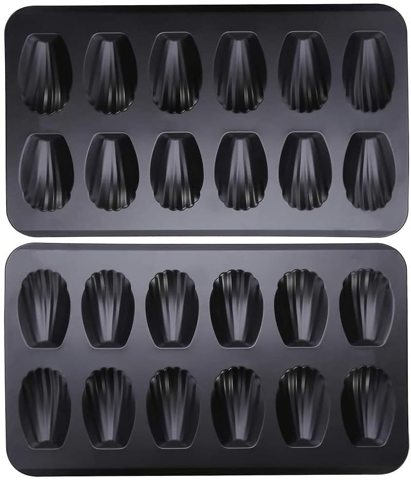 YumAssist 2 Pack Nonstick Madeleine Pan, 12-cup Heavy Duty Shell Shape Baking Cake Mold Pan.