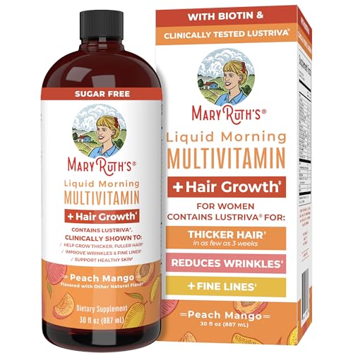 MaryRuth Organics Liquid Multivitamin + Lustriva Hair Growth Vitamins | Biotin 10000mcg | Vitamin D | Clinically Tested for Thicker Hair, Wrinkles, Fine Lines, Skin Care | Ages 18+ | 30 Fl Oz