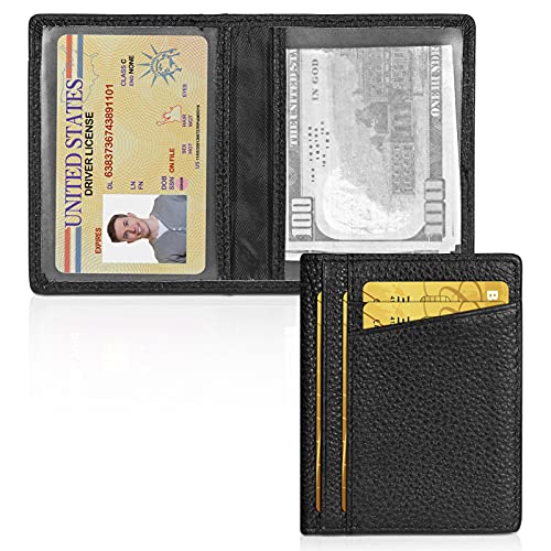 Unaone Slim Minimalist Wallet - Premium Leather RFID Blocking Front Pocket Wallets with 8 Card Slots and 2 ID Window, Black