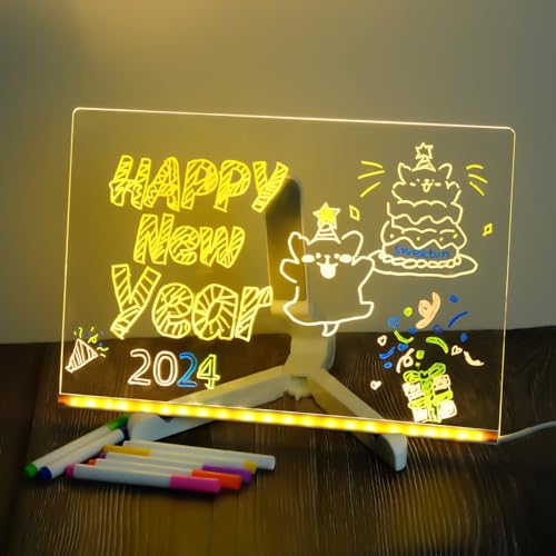 Acrylic Dry Erase Board with Light LED Note Board with Colors 11.8 X 7.9' Light up Acrylic Message Marker Board with Adjustable Stand Glow Memo Note Rewritable LED Acrylic Drawing Board with 7 Pens