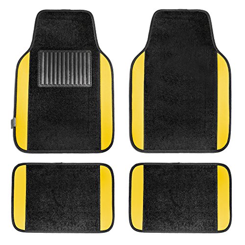 FH Group Universal Fit Premium Carpet Automotive Floor Mats Fits Most Cars, SUVs, and Trucks with Driver Heel Pad, Full Set Yellow