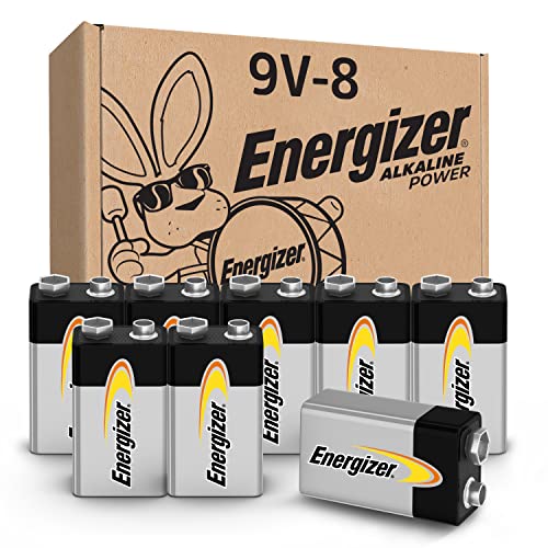 Energizer Alkaline Power 9 Volt Batteries (8 Pack), Long-Lasting Alkaline 9V Batteries