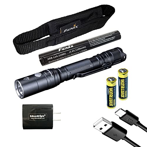 Fenix LD22 V2 800 Lumen Slim LED Tactical Flashlight, Rechargeable Battery, 2 X AA Batteries with EdisonBright Charging Adapter