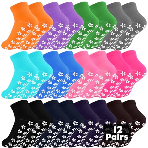 WANZHIHUI 12 Pairs Pilate Grip Socks for Women Anti-Skid Yoga Socks with Grips Hospital Socks Solid Color Bulk Ankle Socks