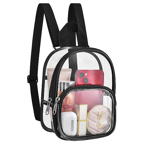 USPECLARE Clear Mini Backpack Stadium Approved, Size 7.5'x2.8'x9' for Girls, for Concert, Festival, Sport Events&Daily Use(Black)