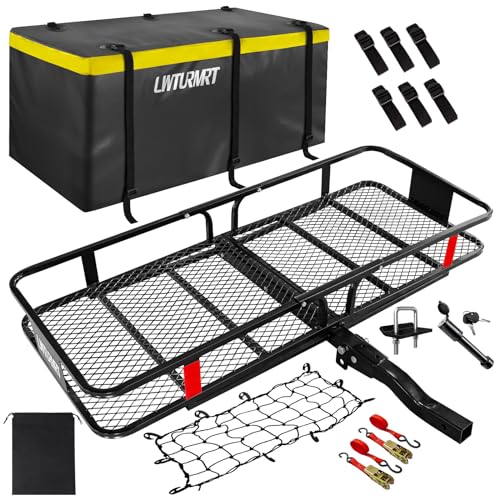 LWTURMRT 60'X21.6'X6' Hitch Cargo Carrier and Receiver Hitch Cargo Rack with Waterproof Cargo Bag(58'X20'X24'),Carrier Cargo Used Rust Resistant Baking Paint and Alloy Steel Material