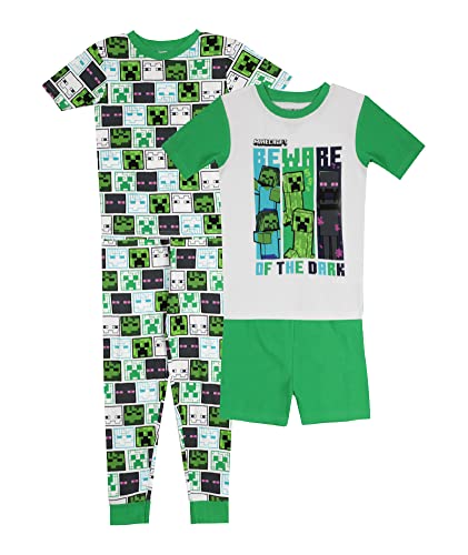 Minecraft Boys' 4-Piece Snug-fit Cotton Pajama Set, Soft & Cute for Kids, Beware MOBS, 10