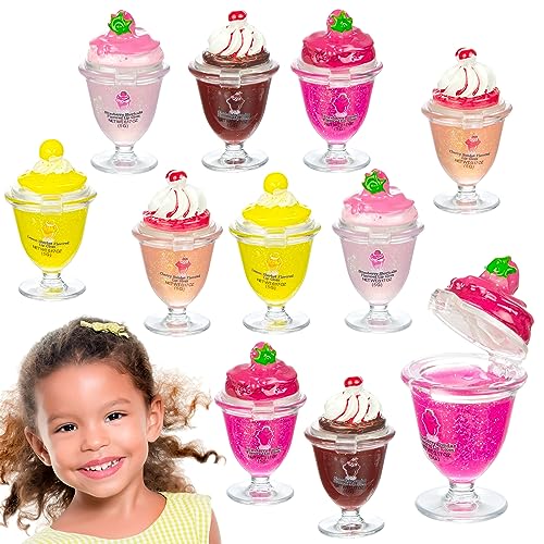 Expressions 10pc Ice Cream Sundae Flavored Lip Gloss Collection - Peace Love Design Kids Makeup Lip Gloss Set, Novelty Glittery Lip Gloss, Ice Cream Dessert Lip Gloss Pack