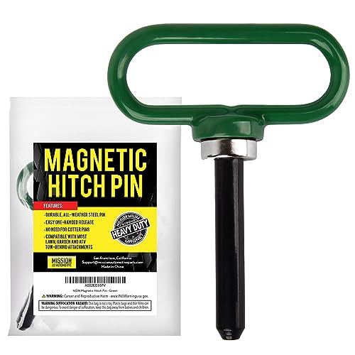 Mission Automotive Magnetic Hitch Pin - Lawn Mower Trailer Hitch Pins - Ultra Strong Neodymium Magnet Trailer Gate Pin for Simple One H&ed Hook On & Off - Securely Hitch Lawn & Tow Behind Attachments