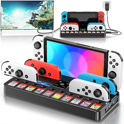 Switch Docking Station for TV and Joycon Controller Charger Compatible with Nintendo Switch, Switch Game Accessories Support 4k HD Video 1080P, Switch Charging Dock Station with 10 Game Slots