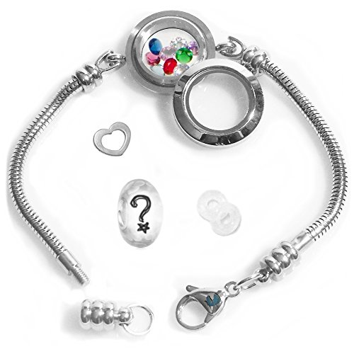 Timeline Treasures Floating Locket Charm Bracelets for Women, Fits European Bead Charms, Twist, 20mm, 7.5 Inch