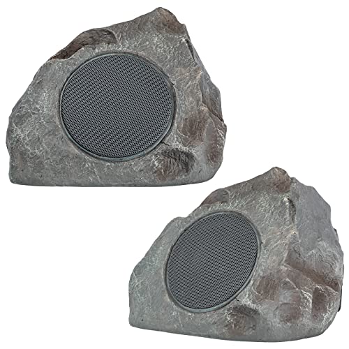 Homewell Outdoor Rock Speaker Solar-Powered Wireless Bluetooth 5.0 Portable Speaker Weatherproof for Patio, Pool, Deck, Yard, Garden and Home (Dark Grey, 2-Pack)