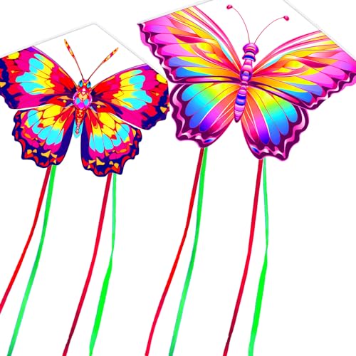 HENGDA KITE 2 Pack Butterfly Kite,for Kids and Adults,Easy to Fly,Excellent Fabric and Structure Design,The Pictures are Beautiful in high Definition,Suitable for Beginners(31x22)