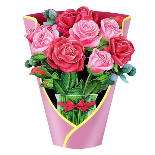 Airpark Paper Pop Up Bouquet Card, Rose, Greeting Cards 12 inch Forever Flower Paper 3D Popup Cards with Note Card and Envelope for Birthday, Friends Gifts Card, Easter, Mother's Day, Holiday