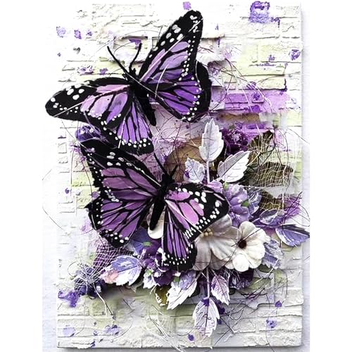 Diamond Painting Kits for Adults DIY 5D Round Full Drill Butterfly Flowers Diamond Art Adult 5d Diamond Painting Very Suitable for Home Leisure and Wall Decoration 11.8x15.7 (Inches) Diamond Painting