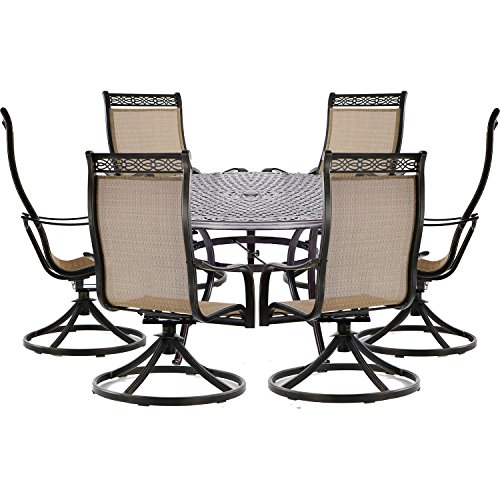 Hanover Manor 7-Piece Outdoor Dining Set with 6 PVC Sling 360 Degree Swivel Rockers, and Rust Resistant Aluminum Round Dining Table, Patio Dining Set for 6 for Backyard, Deck, Patio, Porch