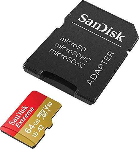 SanDisk 64GB Extreme microSDXC UHS-I Memory Card with Adapter - Up to 160MB/s, C10, U3, V30, 4K, A2, Micro SD - SDSQXA2-064G-GN6MA