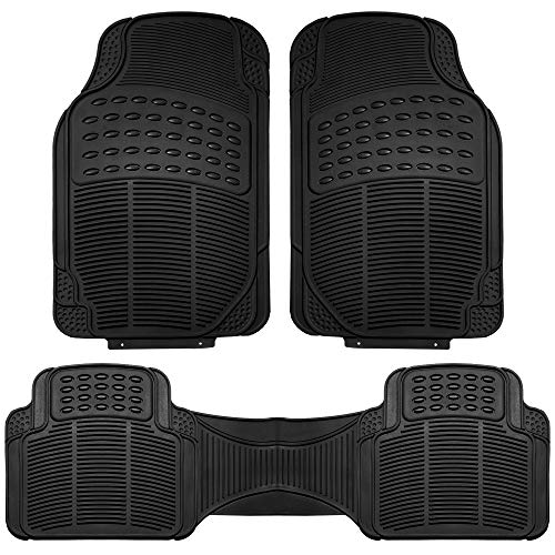 FH Group Automotive Floor Mats Solid ClimaProof for all weather protection Universal Fit Trimmable Heavy Duty fits most Cars, SUVs, and Trucks, 3pc Full Set Black
