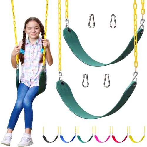 Jungle Gym Kingdom Swings for Outdoor Swing Set - Pack of 2 Swing Seat Replacement Kits with Heavy Duty Chains - Backyard Swingset Playground Accessories for Kids (Green)