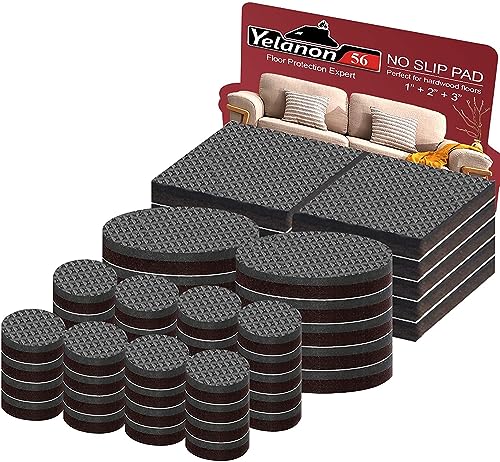 Yelanon Non Slip Furniture Pads -56 pcs（1+2）” Furniture Grippers, Non Skid Furniture Legs,Self Adhesive Rubber Furniture Feet, Anti Slide Furniture Hardwood Floor Protector for Keep Couch Stoppers