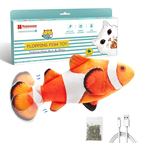 Potaroma Cat Toys Flopping Fish with SilverVine and Catnip, Moving Cat Kicker, Floppy Wiggle Fish for Small Dogs, Motion Kitten Interactive Exercise Toys, Mice Animal Toy 10.5'