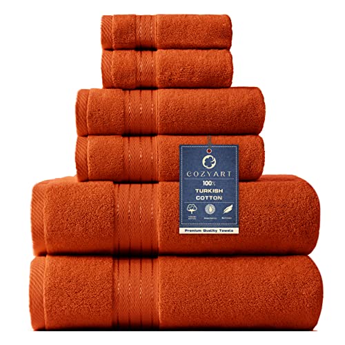 COZYART Orange Bath Towels Set for Bathroom Turkish Cotton Thick Soft Absorbent Durable 650 GSM Towel Set of 6, 2 Large Bath Towels, 2 Hand Towels, 2 Washclothes