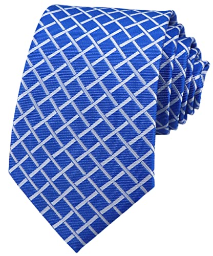 Elfeves Men's Royal Blue Check White Striped Neck Tie Accessory Evening Necktie