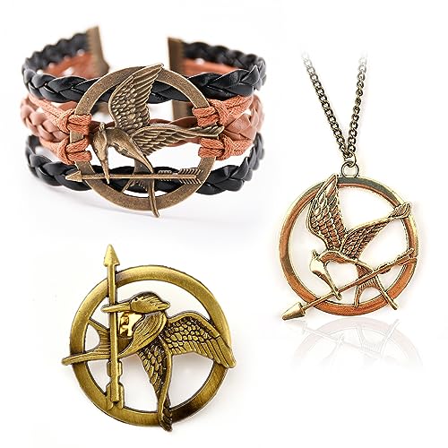 moriso Mockingjay Games Necklace Pendant (with Badge, and Braided Bracelet) Decoration on 30' Chain Fashion Merchandise Decor Teens Girls
