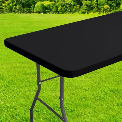 homing Rectangle Table Cloth Cover, Waterproof Polyester Elastic Fitted Tablecloth, Fits for 6 Foot Folding Tables, Washable Table Protector for Picnic, Camping, Outdoor (Black, 30'x72')