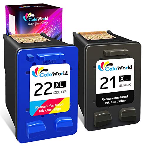 ColoWorld Remanufactured Ink Cartridge Replacement for HP 21 22 21XL 22XL Used with HP OfficeJet 4315 J3680 DeskJet F2210 F4180 F380 F300 F4140 D1455 3940 F335 PSC 1410 Printer (1 Black, 1 Color)