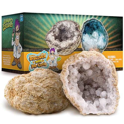 Break Open 2 Jumbo Geodes– Break Your Own Large Geode with Crystals, Earth Science Kit for Kids to Learn Geology, Gifts for Rock Collectors, Cool Rocks for Boys and Girls