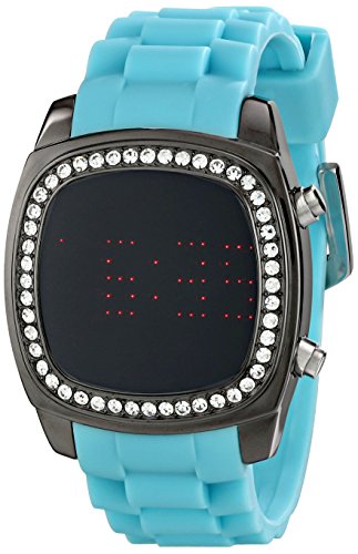 TKO ORLOGI Women's TK571-TQ Crystalized Mirror Digital Turquoise Rubber Strap Watch
