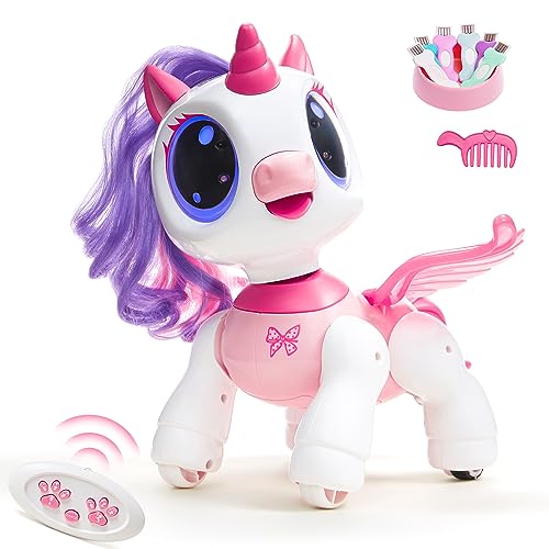 SGILE Unicorn Toy for Girls Robot Pet for Kids Age 3 4 5 6 7 8 Years with Music Dance Walk and Interactive Gesture Sense Program Treats, Preschool STEM Learning Remote Control Toy for Toddler Pink