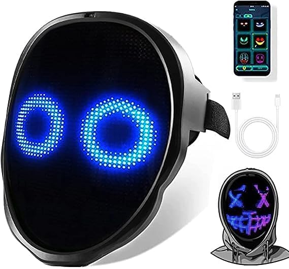 Funle Led Mask with Programmer App, Light Up Face Mask for Adult Kid, Led Halloween Mask for Costume Cosplay