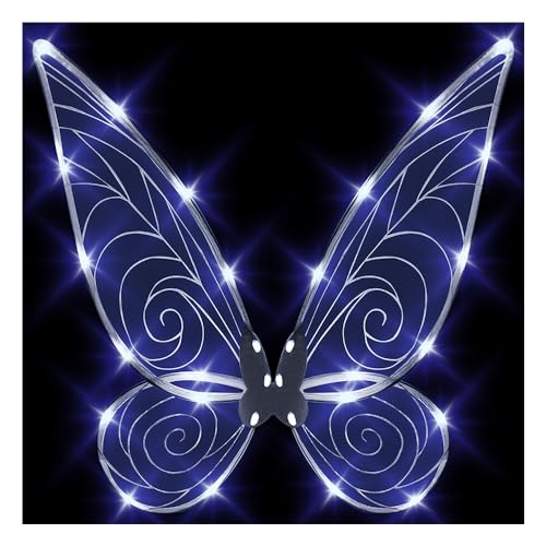 quescu Light up Fairy Wings for Adults,LED Butterfly Wings for Girls Women,Halloween Costume Dress Up, Gifts for Kids White