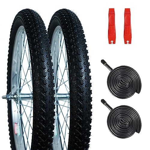 2Pack 20'x 2.125'(57-406) Mountain Bike Tires Replacement Kits Plus 2 Bike Tubes (with Puncture Sealant) and 2 Tire Levers, Bike Tire with Tread Puncture Protection for On or Off-Road Use