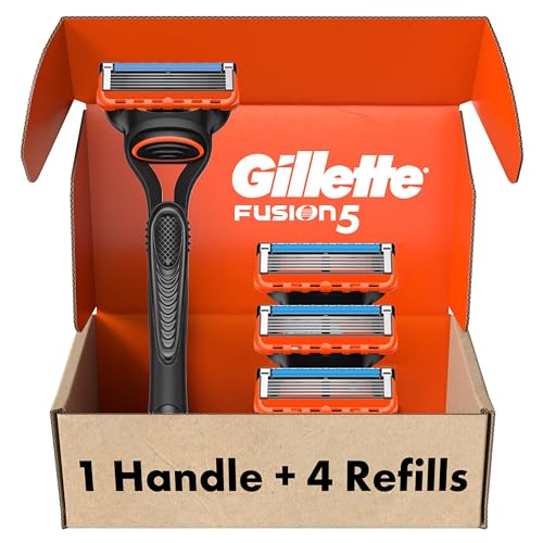 Gillette Fusion5 Razors for Men, 1 Razor, 4 Blade Refills, Lubrastrip for a More Comfortable Shave