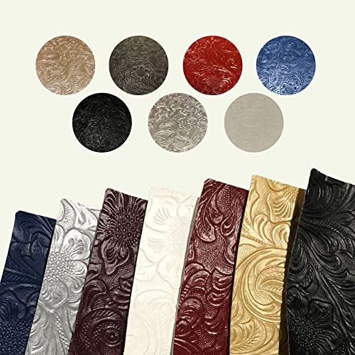 Tooled Faux Leather Sheets Western Cowboy Craft Pack, 7pcs Each 8.5'x11', Floral Embossed Vinyl Precuts, Craft DIY and Textured PU Pleather