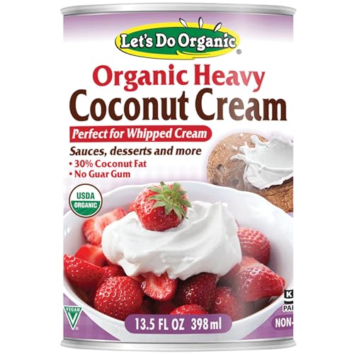 Let's Do Organic Heavy Coconut Cream – Canned Coconut Cream, Whipped Cream, Heavy Cream, No Guar Gum, Dairy Free, USDA Organic – 13.5 Fl Oz
