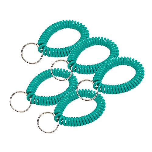 Lucky Line 2” Diameter Spiral Wrist Coil with Steel Key Ring, Flexible Wrist Band Key Chain Bracelet, Stretches to 12”, Teal, 5 Pack (4103805)