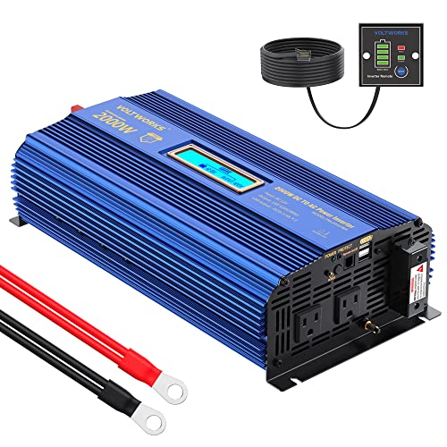 Power Inverter 2000w DC 12V to AC 120V ETL UL458 Modified Sine Wave Inverter with LCD Display Remote Control 2 AC Outlets 1 AC hardwire Terminal Dual 2.4A USB Ports for Car RV Truck Boat by VOLTWORKS