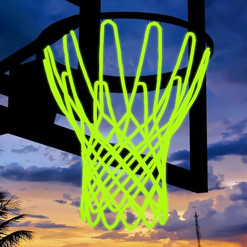 Mr Warm Basketball Net Outdoor, 2023 Upgrade Glow in The Dark Basketball Net, All Weather Anti Whip Nightlight Luminous Basketball Net Replacement -12 Loops (Fluorescent Green)