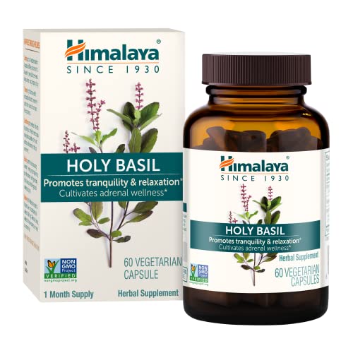 Himalaya Holy Basil Tulsi Herbal Supplement, Stress Relief, Relaxation, Occasional Sleeplessness, Promotes Calm, Energy Support, Ayurvedic, Non-GMO, Vegan, 720 mg, 60 Capsules, 30 Day Supply