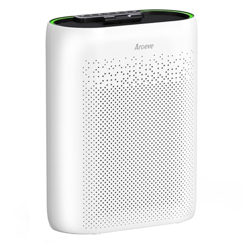 AROEVE Air Purifiers for Home Large Room with Automatic Air Detection Cover 1095 Sq.Ft High-Efficiency HEPA Remove Dust, Pet Dander, Pollen for Home, Bedroom, Dorm Room, MKD05-White