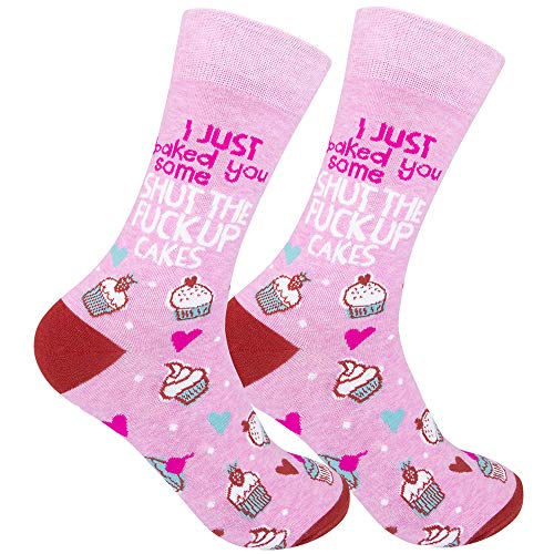 FUNATIC Shut The Fuck Up Cakes Crazy Socks for Women Adult Teen | Best Gift Idea with Funny Saying and Food Related Picture | STFU Dirty Word Cute Pink Accessory Apparel | Fun Girl Accessories Present