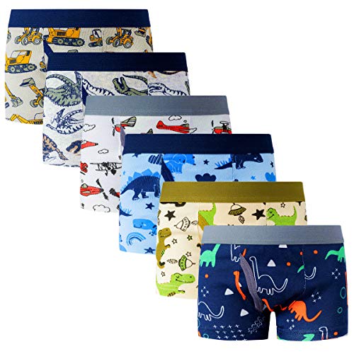 Cczmfeas Boys Toddler Dinosaur Cotton Underwear Boxer Briefs 6 Pack (6 Years, 6 Pack- Blue)